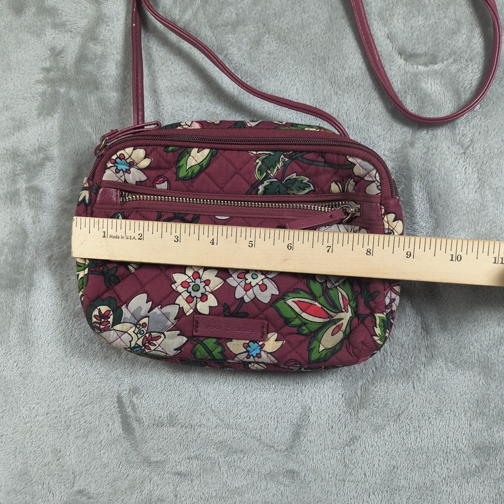 Vera Bradley Crossbody Bag Women Small Red Burgundy Floral Quilted Purse Flowers - Picture 4 of 16